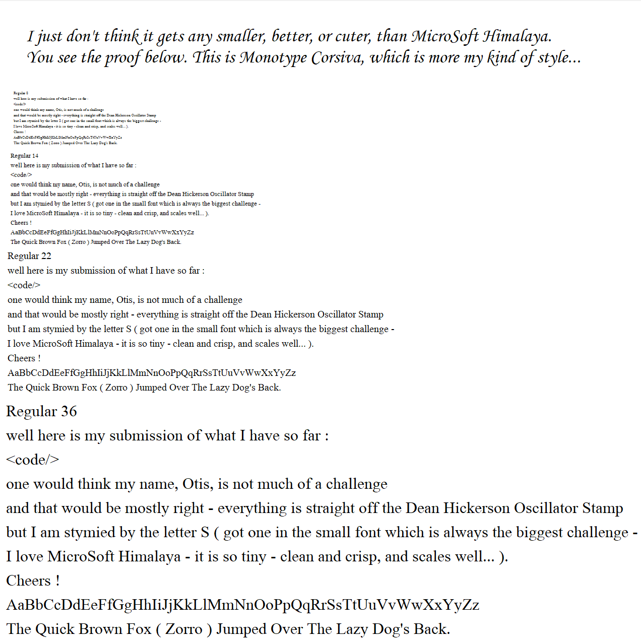 example fonts