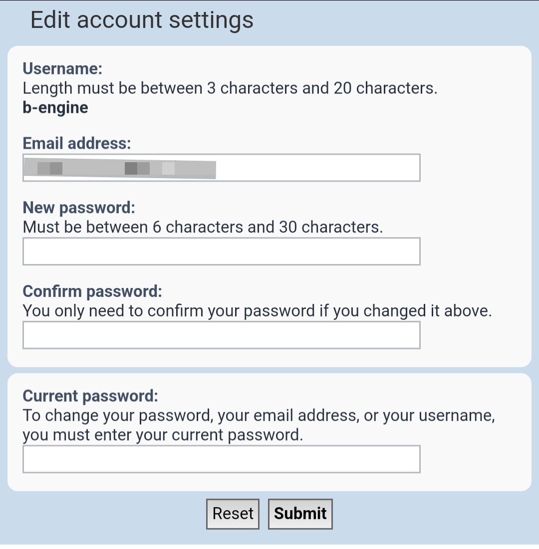 The text below "Current password" seems to say that you can change username, but actually not