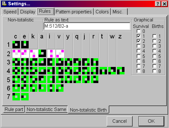 Table from Life32 v2.16 Help file (The just friends rule implemented)